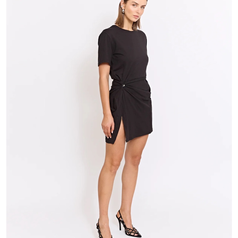 Pfeiffer Esso Twist Black Cotton Mini Short Sleeve Dress